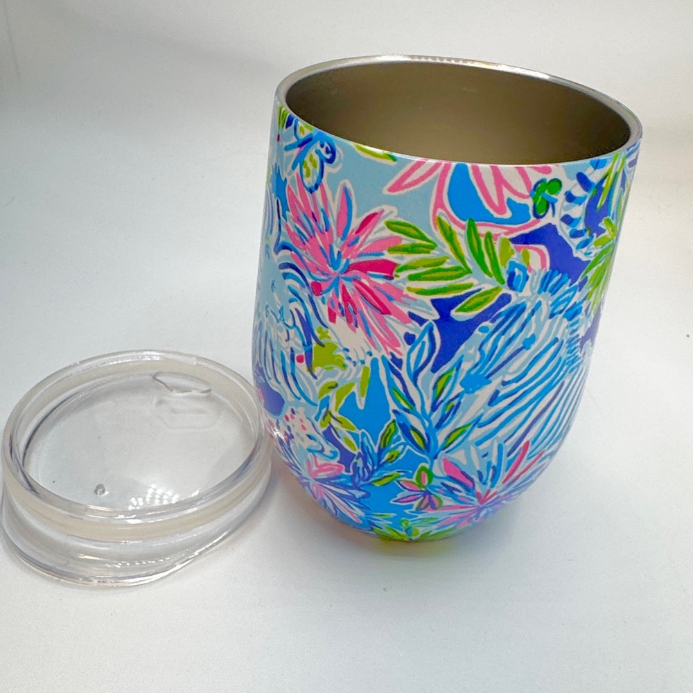Floral Insulated Travel Wine Glass with Lid